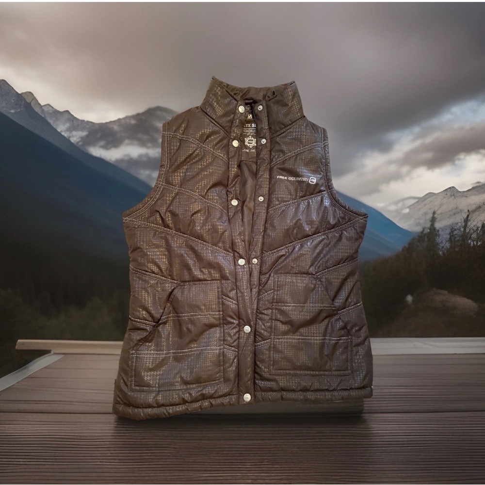 Free Country Athletx Series Brown Puffer Vest Zip & Snap Button Pockets Lined M